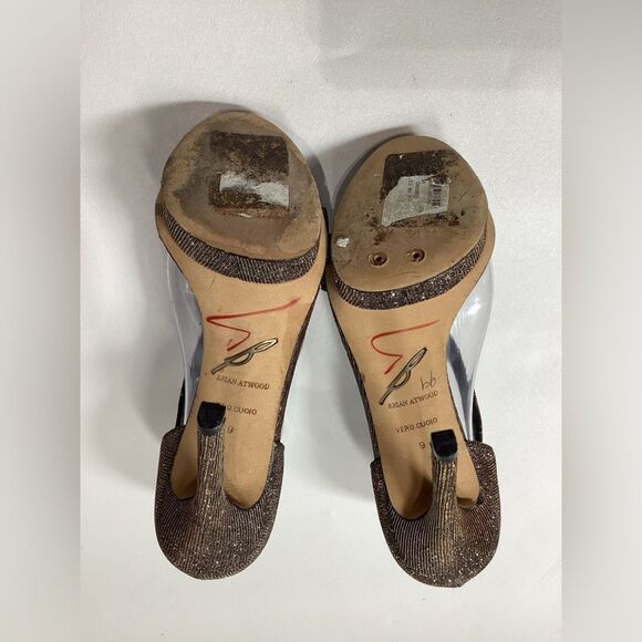 Brian Atwood Consort Iridescent Glitter Stiletto Heel Sandals Bronze Size 9 - Picture 6 of 11